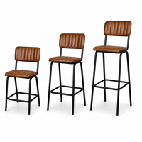 Tabouret de bar classique industriel antique en cuir véritable avec dossier, base en métal, couleur buff/noir, usage commercial, hôtel, maison, bar, salle à manger