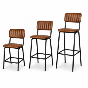 Classical Industrial Antique Genuine Leather Back Rest Bar <b>Stool</b> Metal Base Buff/Black Commercial Use Hotel Home Bar Dining - Product Image 5