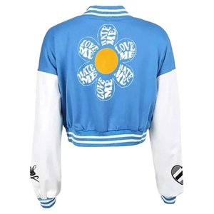 Chaquetas Varsity para Mujer, Color Azul Cielo, Mangas Blancas, con Logotipo Bordado Personalizado, Estilo Urbano, Chaquetas de Lana con Letras - Product Image 2