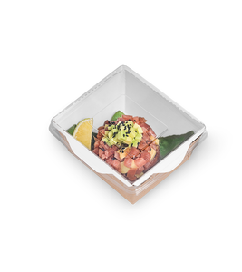 Contenedor Versátil para Alimentos OSQ OPSALAD 350 de Papel Kraft Blanco para Llevar, con Tapa Transparente y Logotipo Personalizado - Product Image 1