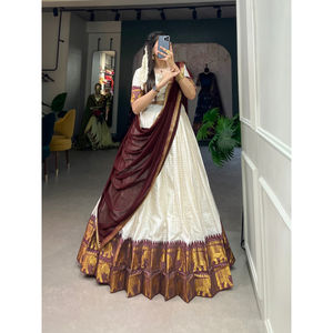 Designer Poly Cotton Lehenga Choli Heavy Chex With Zari Weaving Work for Wedding Party Bridal Wear <b>Dress</b> Outfit - Product Image 1