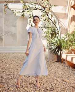 Soft Comfortable Cotton Linen Sleeve <b>Dress</b> in Midi Length Natural Waistline Washable Timeless Design <b>for</b> Casual Chic Outfits - Product Image 1