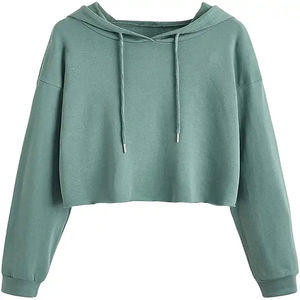 Sudadera con capucha recortada para mujer de alta calidad al por mayor Sudadera con capucha recortada suave de secado rápido algodón original ropa informal de verano - Product Image 3