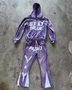 Kivotech Custom Lightweight Winter Streetwear Tracksuit Distressed Boxy All Print Rhinestone Full Length Acid Washed <b>Men</b> <b>Flared</b> - Product Image 5