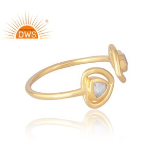 Anillo de piedras preciosas de cuarzo rosa y Luna arcoíris Natural chapado en oro de 18 quilates de plata de ley 925, fabricante de joyería fina Demi - Product Image 4