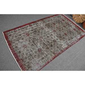 Turkish Area Rug 3.9x6.8 ft, Vintage <b>Red</b> Striped <b>Wool</b> Rug - Product Image 2