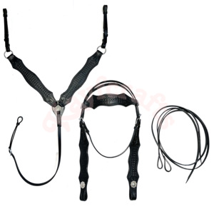 Selle Wade Western en cuir noir de qualité supérieure avec accent en cuir de vachette blanc Ensemble complet de sellerie inclus selle de cheval équitation Western - Product Image 3