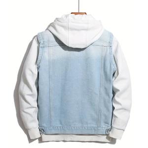 เสื้อมีฮู้ดแบบสวมหัวสำหรับทุกเพศผ้าฝ้ายแท้วินเทจซักได้ผ้าเดนิมปักกระดุมไนลอนสำหรับฤดูใบไม้ร่วงและฤดูหนาว - Product Image 2