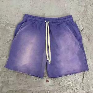 Short de sueur vierge personnalisé avec cordon de serrage lavage à l'acide bords bruts Vintage Plain French Terry Cotton Fleece Jogger Sports Wash Mens Shorts - Product Image 2