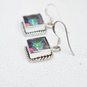 925 Solid Sterling Silver <b>Fashionable</b> Mystic Topaz Gemstone <b>Drop</b> <b>Earrings</b> for Women and Girls for Parties - Product Image 4