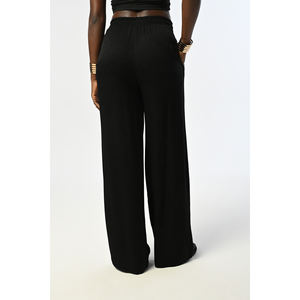 Pantaloni a Gamba Larga Neri con Motivi per Donna con Elastico in Vita - Product Image 4