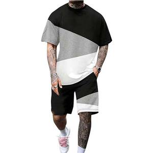 Ensemble de 2 pièces en coton 100% pour homme, coupe classique, contraste, taille plus, t-shirt et short, ensemble de jogging, vêtements de fitness, ensembles jumeaux - Product Image 3