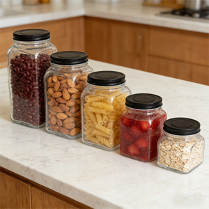 Pot en verre avec couvercle en fer blanc noir pour <span class=keywords><strong>confiture</strong></span> <span class=keywords><strong>maison</strong></span>, sauce, miel et emballage alimentaire - Product Image 2