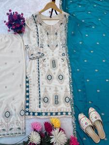 Colección Premium de Salwar Kameez de Georgette y Terciopelo Bordado con Trabajo Intenso de Zari - Product Image 4