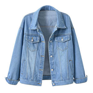 Women Basic Button Down <b>Jean</b> Jacket Coat Plus Size Oversized Soft Cotton Long Sleeve Stand Collar Button <b>Jeans</b> Jacket for Ladies - Product Image 2