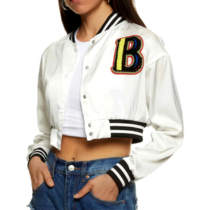 Vente en gros Veste universitaire personnalisée pour femmes Style Letterman Vestes universitaires d'hiver à manches en cuir avec logo brodé - Product Image 3