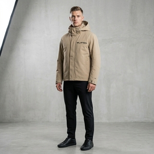 <b>Men</b> Beige Hooded Outdoor <b>Jacket</b> Windproof Full Zip Casual Hiking Camping Workwear <b>Utility</b> <b>Jacket</b> - Product Image 1
