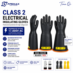 Gants isolants haute tension en caoutchouc bicolores de classe 4 pour travaux en sous-station, avec revers roulé, 40KV - Product Image 4
