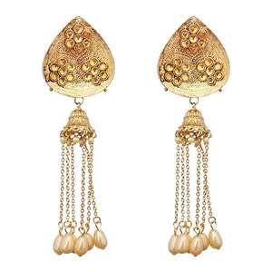 Kriaa Brown Kundan Dangler <b>Earrings</b> Gold-Plated <b>Fine</b> <b>Cuff</b> 1310598 Model - Product Image 1