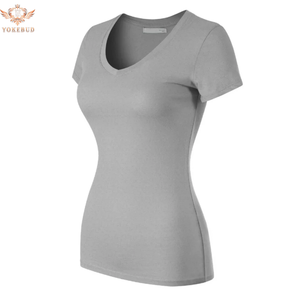 YOKEBUD, camiseta de verano con cuello en V para mujer, Color sólido, algodón suave, ajustado, informal, básico, uso diario, OEM, logotipo personalizado de talla grande - Product Image 3