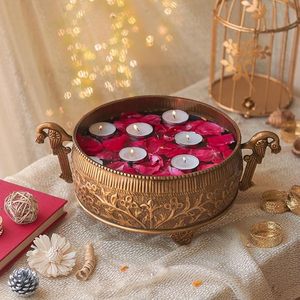 Bol à fleurs en laiton de paon de qualité supérieure poli or porte-lampe à thé Urli et bougeoirs de mariage pour la décoration intérieure - Product Image 3