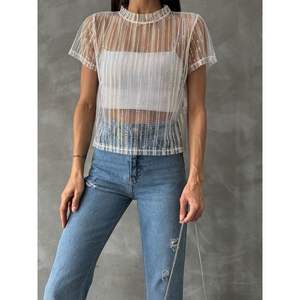 Topshow Cream <b>Sequined</b> Tulle <b>T</b>-<b>shirts</b> Wholesale Product with Sequin Fabric - Product Image 2