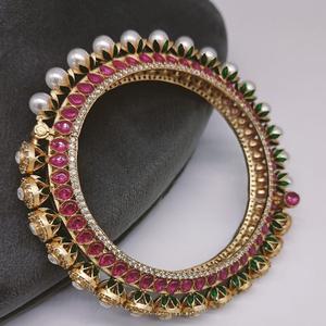 Classic Gold Plated <b>Moissanite</b> Kundan Openable <b>Bangles</b> Set Design for Women Girls for Wedding and Reception Collection - Product Image 1