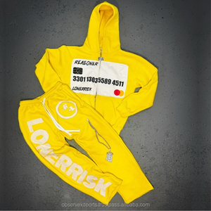 Streetwear d'hiver unisexe en coton épais uni personnalisé de jogging de gymnastique à capuche ensemble de survêtements deux pièces en gros - Product Image 1