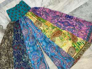 Pantalon palazzo bohème à 7 couches, patchwork floral, imprimé patchwork, pour femmes, hippie, bohème, taille haute, confortable, long - Product Image 6