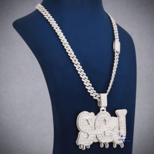 เพชร VVS Moissanite กลม & บาแก็ต925เพชรไอซ์เอาท์เครื่องประดับตัวอักษรเริ่มต้นฮิปฮอปคิวบาพร้อมจี้ - Product Image 2