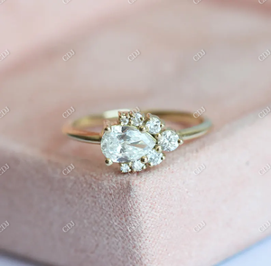 Pear Cut Moissanite Cluster Engagement <b>Ring</b> East West Pear Diamond Wedding <b>Ring</b> 10K Yellow Gold Half Eternity <b>Promise</b> <b>Ring</b> <b>Women</b> - Product Image 2