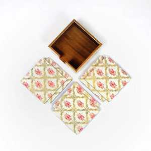 ผู้ผลิตโดยตรง! ชุดถาดรองแก้วทำจากไม้เรซินทำมือพร้อมที่จับลายดอกไม้มีวางจำหน่ายในอินเดีย - Product Image 2