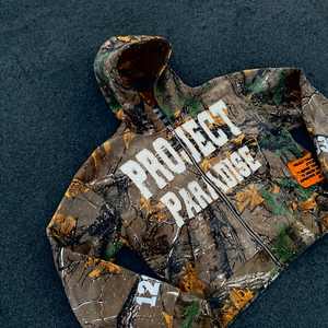 Sudadera con capucha de camuflaje realista con bordado desgastado, lavada al ácido, desteñida por el sol, diseño personalizado, tejido de forro polar de camuflaje - Product Image 1