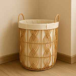 ตะกร้าหวายสานด้วยมือมีสไตล์พร้อมที่จับโซลูชันการจัดเก็บที่ทนทานสำหรับการซักผ้ารองเท้าและการจัดระเบียบในบ้าน - Product Image 4