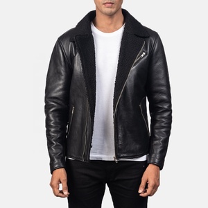 Chaqueta de cuero para motoristas en negro Chaqueta de cuero de oveja personalizada para hombres Chaqueta de cuero acolchada para hombres - Product Image 3