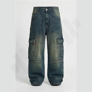 Pantalones Vaqueros Cargo de Mezclilla para Hombre, Estilo Urbano, 6 Bolsillos, Tallas Grandes, Lavados, Logotipos Personalizados, Servicio OEM, Proveedor Mayorista - Product Image 1