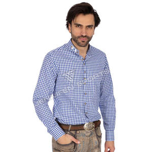 Camisa de hombre bávaro personalizada Check 100% algodón tela manga larga botones cierre cuello redondo interior tejido cuello etiqueta - Product Image 2