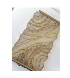 <b>Epoxy</b> Resin Serving Tray Green Resin <b>Metal</b> gold Handle Chocolate Coffee Tray For Best Sale product - Product Image 3
