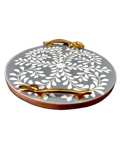 Bandeja de Servicio Clásica Decorativa de Alta Calidad para el Hogar y la Sala de Estar, con Incrustaciones de Hueso y Asa de Metal, Producto Pulido Hecho a Mano - Product Image 5