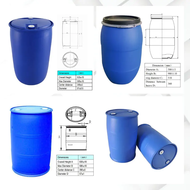 Rimful Volume 220l Open Top Blauw Plastic 55 Gallons Drum / Plastic Vat/200l Hdpe Open Top Blauwe Plastic Trommel Beschikbaar