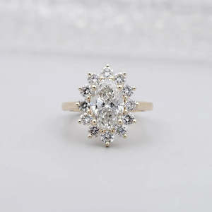 IGI Certified Lab Grown Yellow <b>Gold</b> Oval Cluster Halo Engagement <b>Ring</b> <b>Vintage</b> Floral Design Diamond Women's <b>Ring</b> - Product Image 1