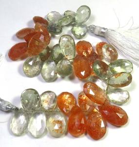 Perles de pierre de soleil verdâtre 12.5-17.5mm perles de poire à facettes naturelles 7 brins de pierres de soleil africaines multiples pierres précieuses en vrac - Product Image 6