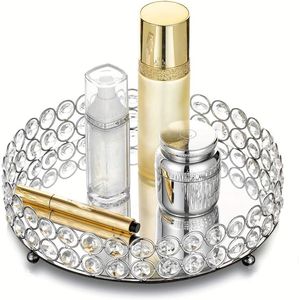 Bandeja de metal y espejo de tocador con esquinas redondas y tono dorado, perfecta para guardar perfumes de maquillaje y joyas - Product Image 5