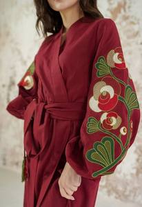 ชุดเดรสยูเครนปักลายแขนพอง,ชุดเดรสเปิดหน้าลายดอกไม้พร้อมเข็มขัด - Product Image 2