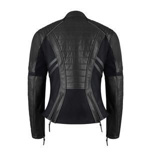 Chaqueta de moto de cuero genuino negro para mujer Chaqueta de moto de cuero de carreras protegida por CE para mujer - Product Image 2
