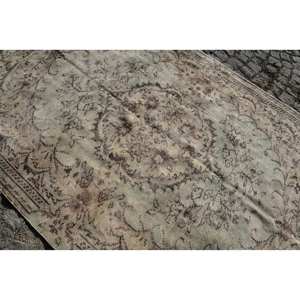 Alfombra turca vintage de 5,4x8,2 pies, lana beige hecha a mano con diseño de retazos, sala de estar forma rectangular para, estilo Tabriz - Product Image 5