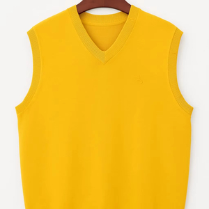 Chaleco de suéter sin mangas de color amarillo para hombre, tejido de lana tejido, cómodo, respetuoso con el medio ambiente, artículos al por mayor de Bangladesh - Product Image 1
