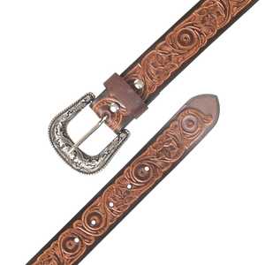 Cinturón occidental de vaquero genuino de grano completo estilo vintage mecanizado a mano con acabado de madera y hebilla de aleación - Product Image 2