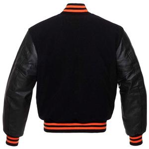 Veste de baseball noire en laine véritable en cuir noir avec manches pour hommes de Napoléon en gros Varsity Letterman - Product Image 2