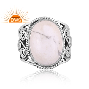 Anillo de declaración de piedras preciosas de howlita Natural de plata esterlina oxidada de gran venta, joyería personalizada para regalo de mujer para ella - Product Image 2
